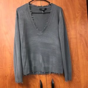 Forever 21 Deep V-Neck Acid Washed Fringed Sweater